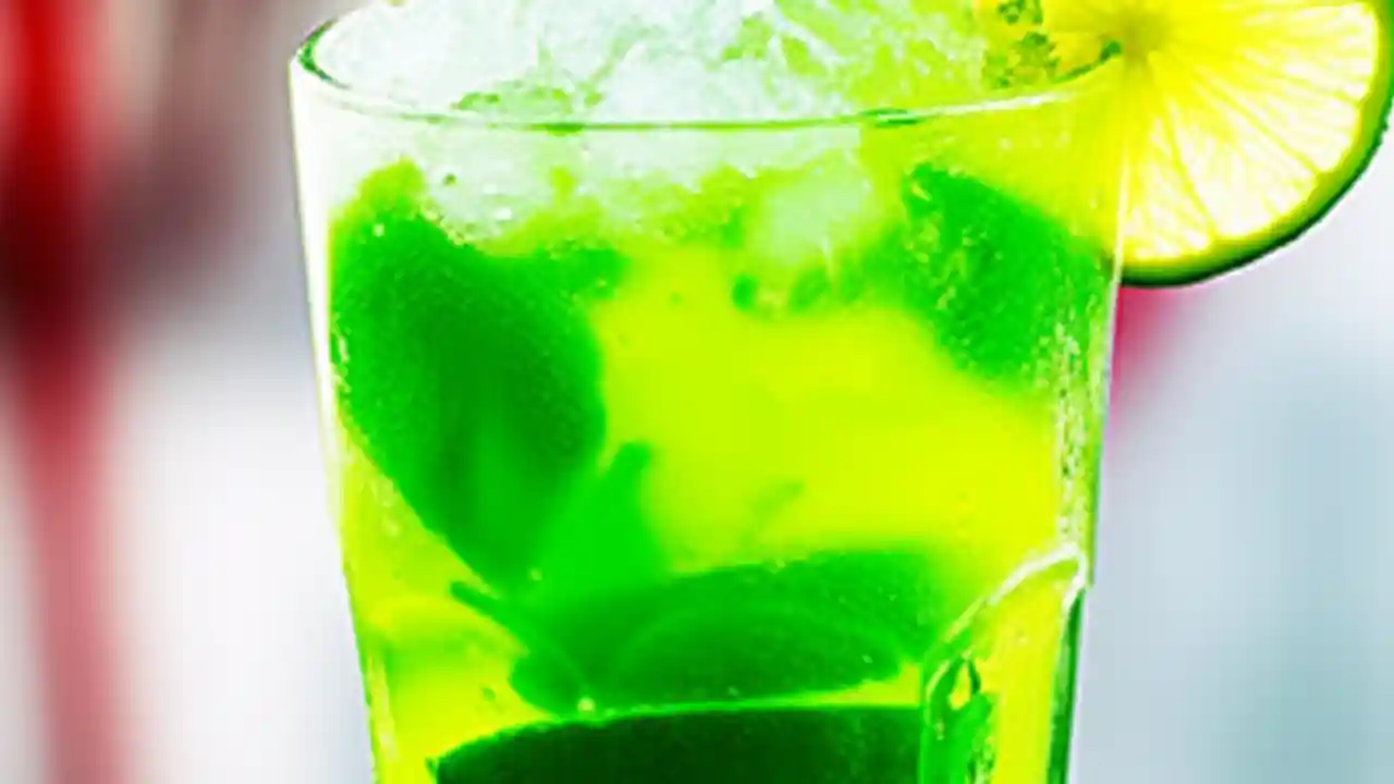 A close-up of a refreshing Virgin Mojito Mocktail with fresh mint and lime, perfect for summer.